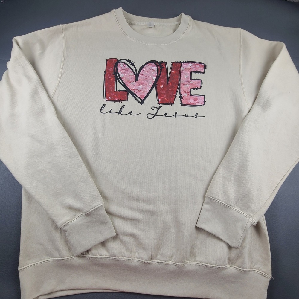 Love in Faith Love Like Jesus Graphic Sweatshirt Mens XL Cream Crewneck USA Made
